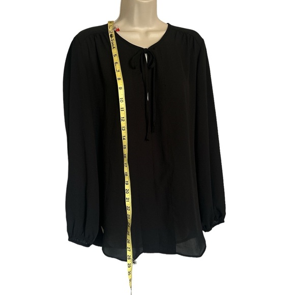 Joan Vass black sheer long sleeve top with tie at neck size L - Picture 4 of 7